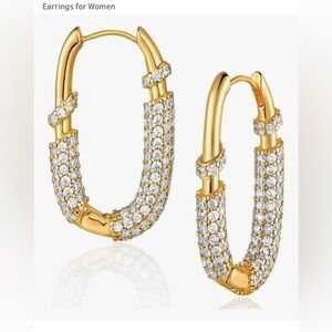 Gold and Cubic Zirconia Petit Hoop Earrings NWT